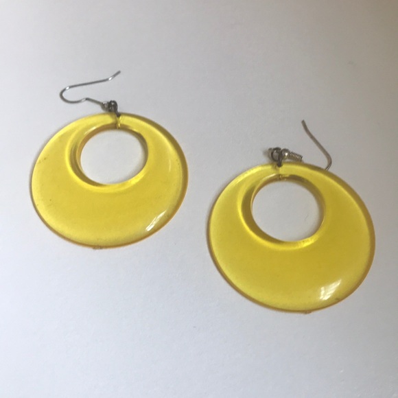 Vintage Jewelry - Lemon Yellow Vintage Hoop Dangle Earrings